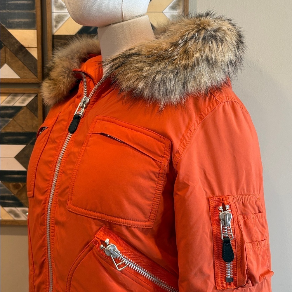 Vintage Ralph Lauren Orange Down Puffer with Coyote Fur Trim size Small *As-Is* - Picture 5 of 15